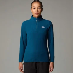 Discount The North Face 100 Glacier Fleece Med Kvart Lynlås Til Damer Midnight Petrol