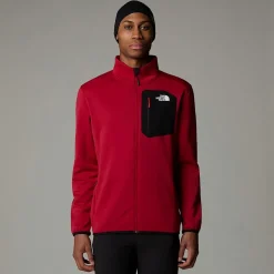 Best Sale The North Face Crest Fleece Med Lynlås Til Herrer Garnet Red-TNF Black