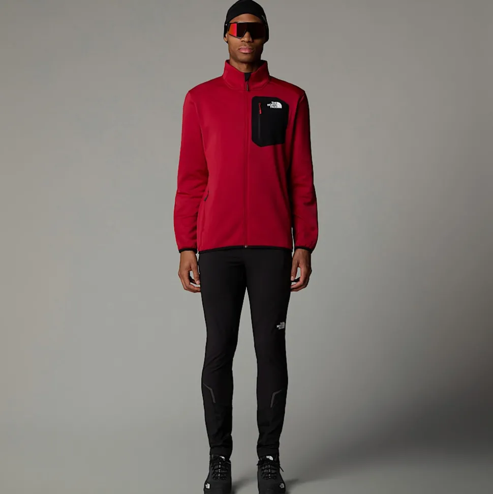 Best Sale The North Face Crest Fleece Med Lynlås Til Herrer Garnet Red-TNF Black