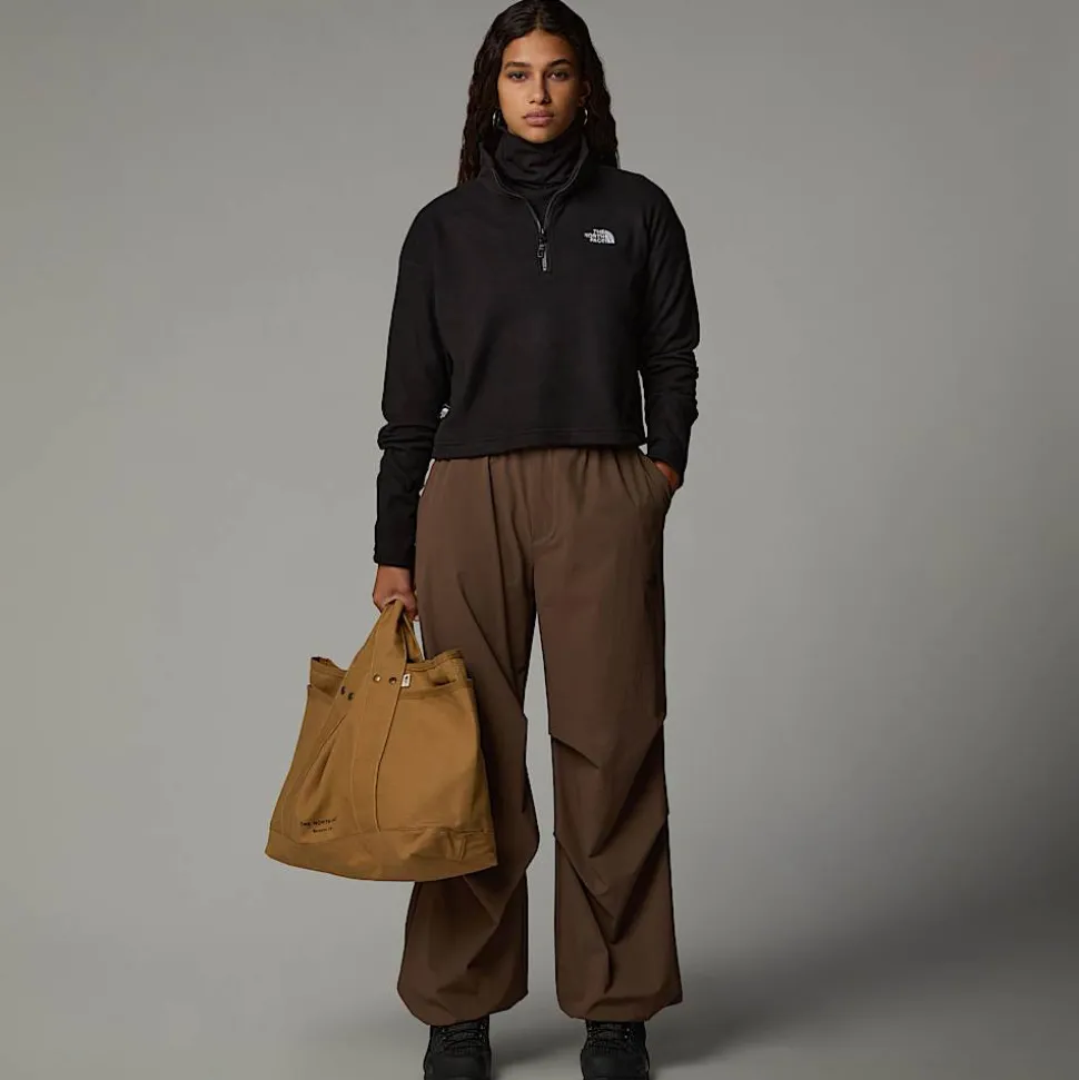 Store The North Face Cropped 100 Glacier Fleece Med Kvart Lynlås Til Damer TNF Black-NPF