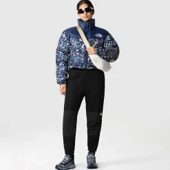 Best The North Face Cropped Nuptse Jakke Til Damer Dusty Periwinkle Water Distortion Small Print-Summit Navy