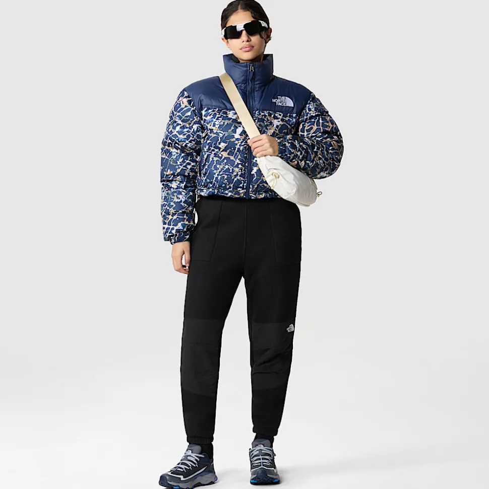 Best The North Face Cropped Nuptse Jakke Til Damer Dusty Periwinkle Water Distortion Small Print-Summit Navy