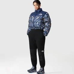 Best The North Face Cropped Nuptse Jakke Til Damer Dusty Periwinkle Water Distortion Small Print-Summit Navy