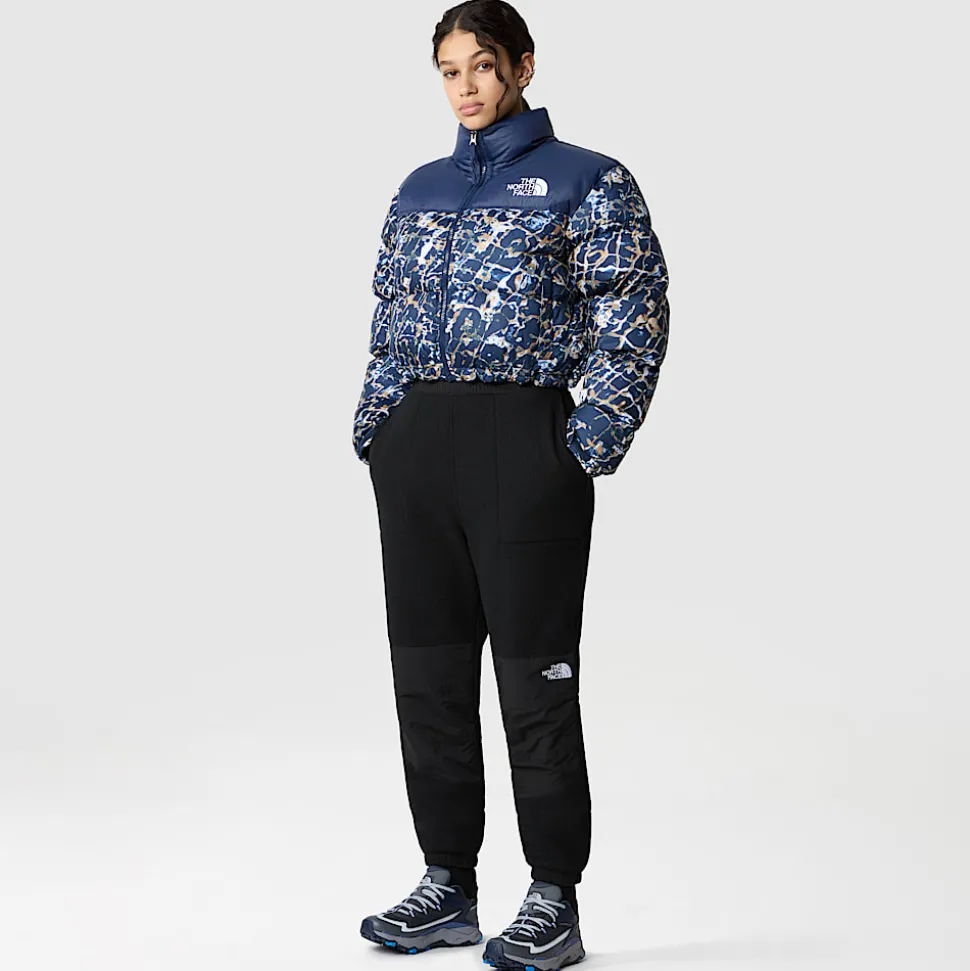 Best The North Face Cropped Nuptse Jakke Til Damer Dusty Periwinkle Water Distortion Small Print-Summit Navy