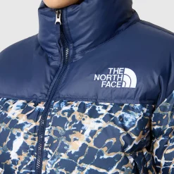 Best The North Face Cropped Nuptse Jakke Til Damer Dusty Periwinkle Water Distortion Small Print-Summit Navy