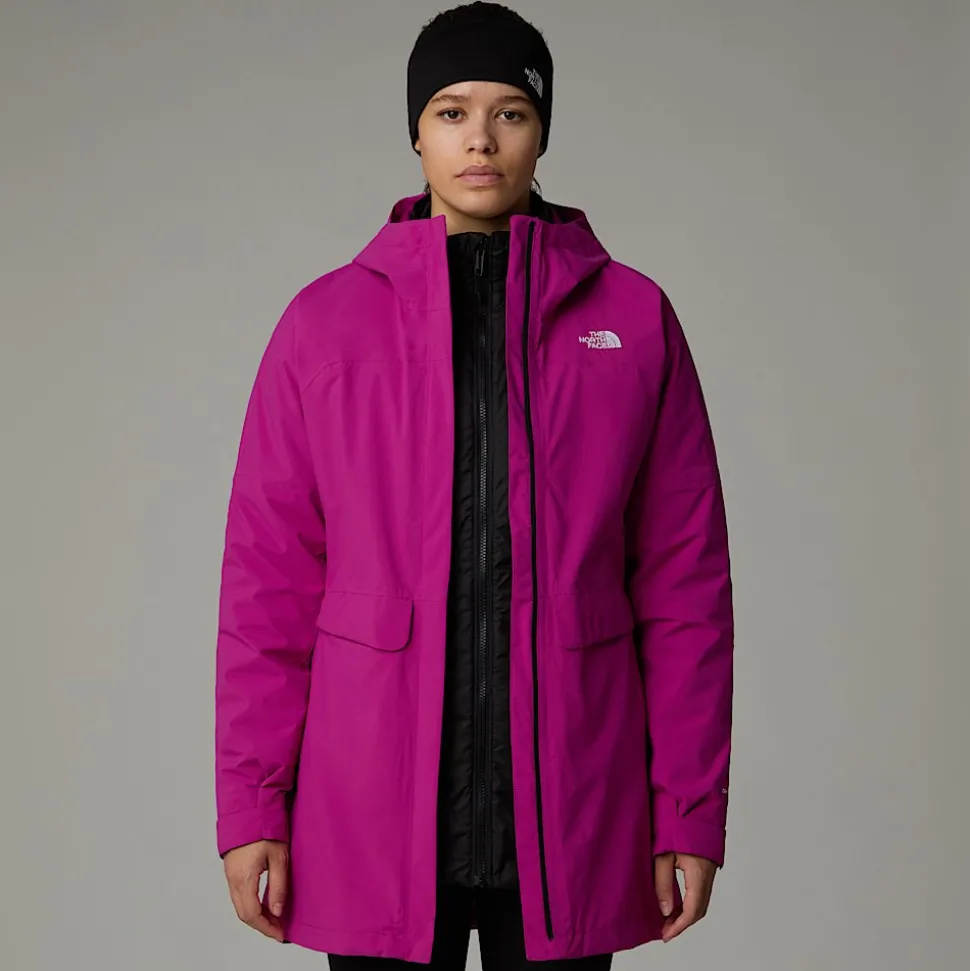 Fashion The North Face DryVent™ Mono Triclimate 3-i-1 Parka Til Damer Deep Mulberry-TNF Black