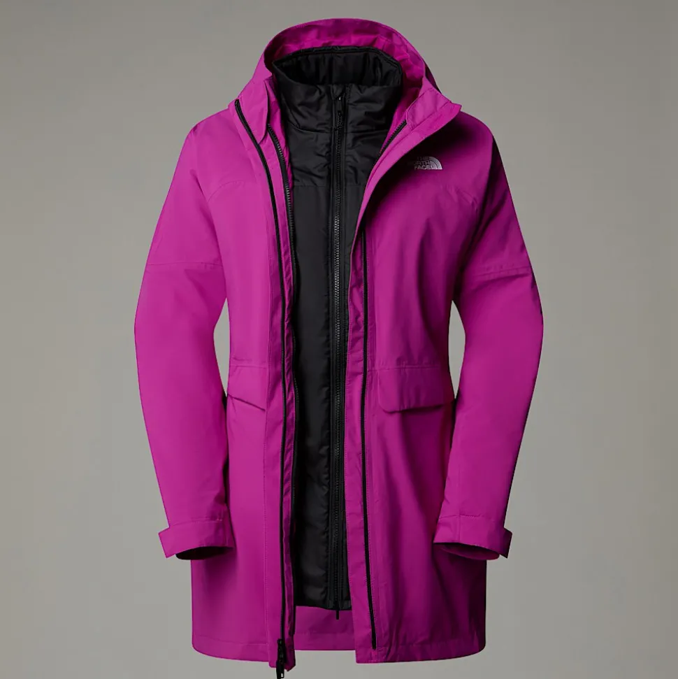 Fashion The North Face DryVent™ Mono Triclimate 3-i-1 Parka Til Damer Deep Mulberry-TNF Black