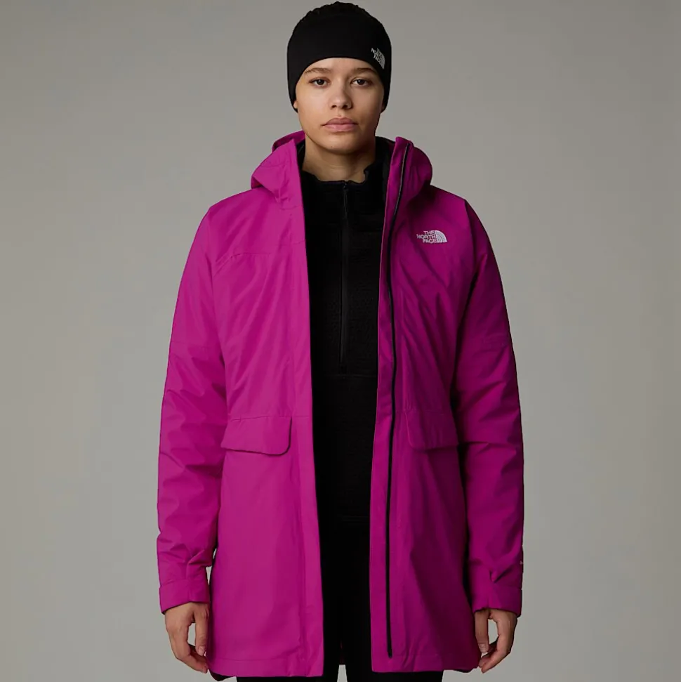 Fashion The North Face DryVent™ Mono Triclimate 3-i-1 Parka Til Damer Deep Mulberry-TNF Black