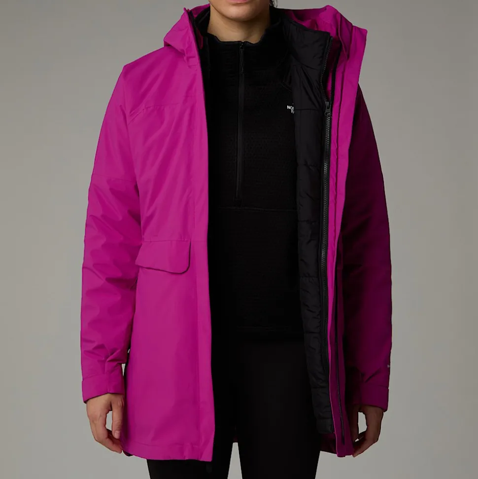 Fashion The North Face DryVent™ Mono Triclimate 3-i-1 Parka Til Damer Deep Mulberry-TNF Black