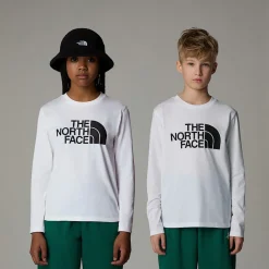 Hot The North Face Easy T-shirt Med Lange ærmer Til Unge TNF White