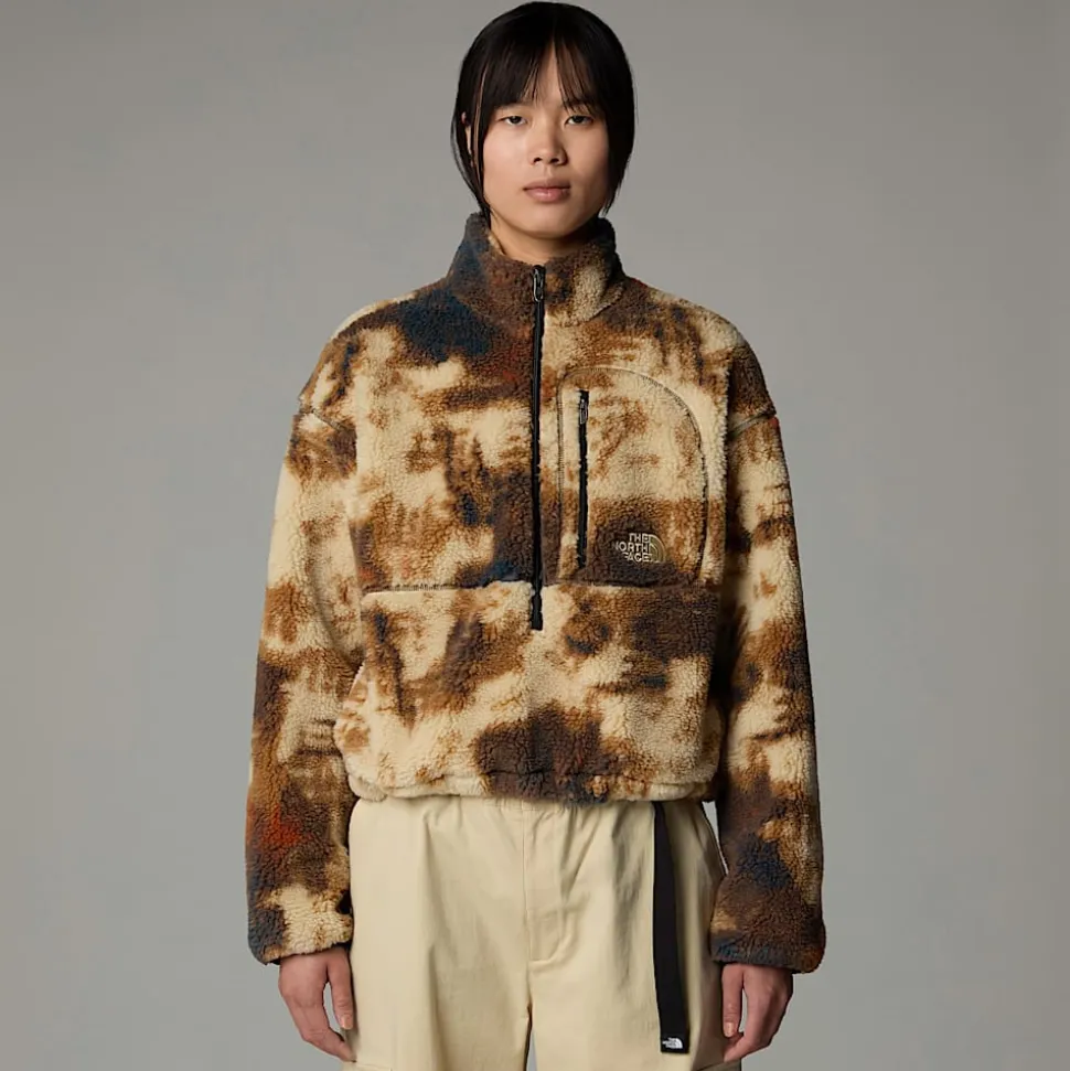 Cheap The North Face Extreme Pile Pullover Fleece Til Damer Gravel TNF Bleach Dye Print-TNF Black