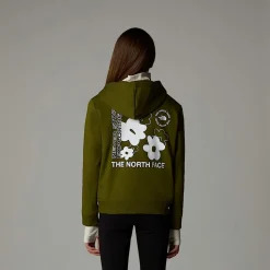 Fashion The North Face Flower Graphic Relaxed Hættetrøje Til Piger Forest Olive