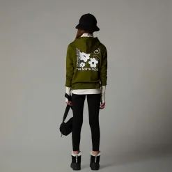 Fashion The North Face Flower Graphic Relaxed Hættetrøje Til Piger Forest Olive