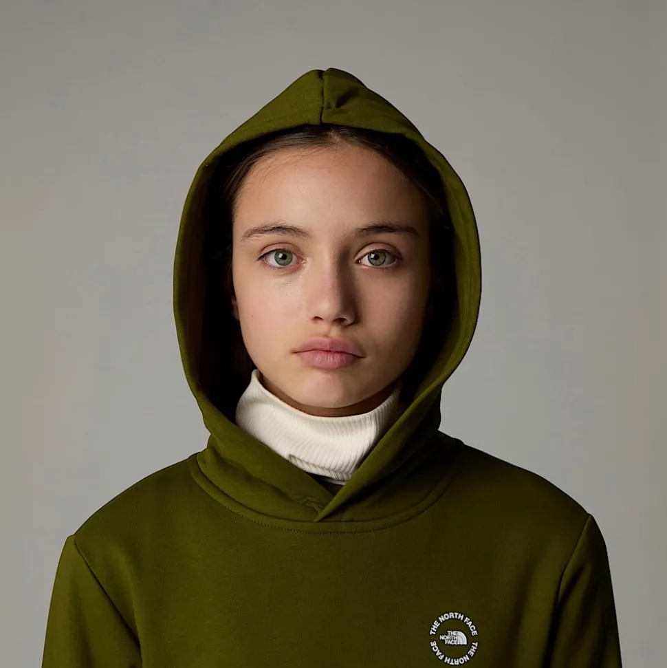 Fashion The North Face Flower Graphic Relaxed Hættetrøje Til Piger Forest Olive