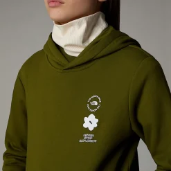 Fashion The North Face Flower Graphic Relaxed Hættetrøje Til Piger Forest Olive