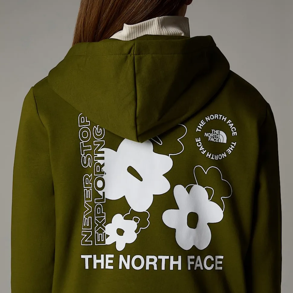 Fashion The North Face Flower Graphic Relaxed Hættetrøje Til Piger Forest Olive