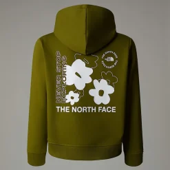 Fashion The North Face Flower Graphic Relaxed Hættetrøje Til Piger Forest Olive