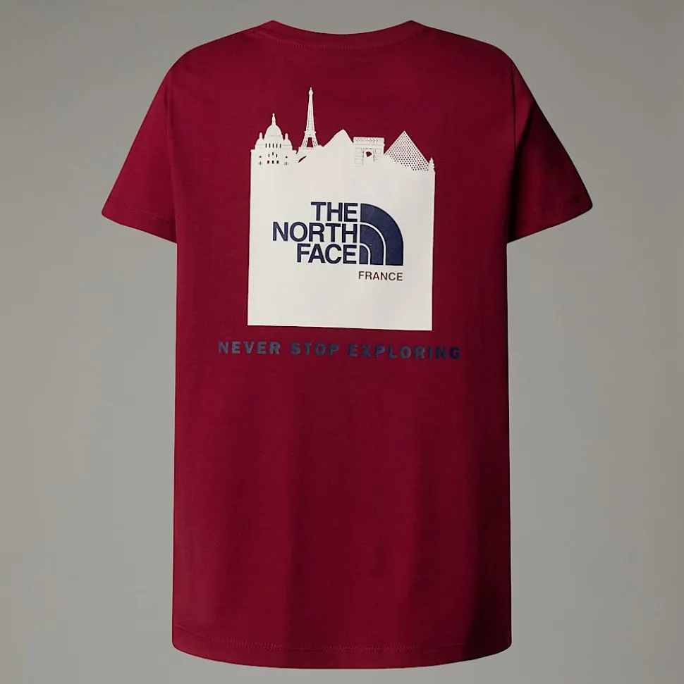 Store The North Face France Redbox T-shirt Til Unge Beetroot-White Dune