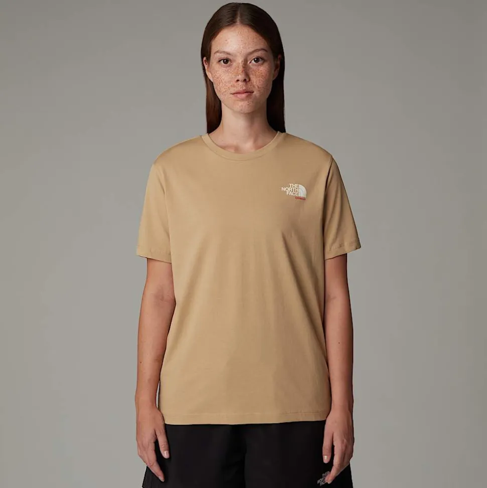 New The North Face Germany Redbox T-shirt Til Damer Khaki Stone - TNF Red - White Dune
