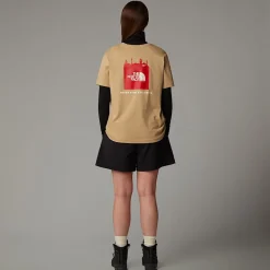 New The North Face Germany Redbox T-shirt Til Damer Khaki Stone - TNF Red - White Dune