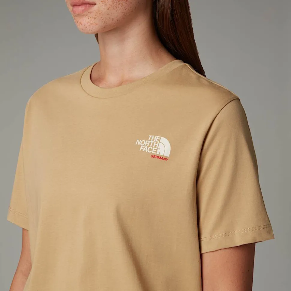 New The North Face Germany Redbox T-shirt Til Damer Khaki Stone - TNF Red - White Dune
