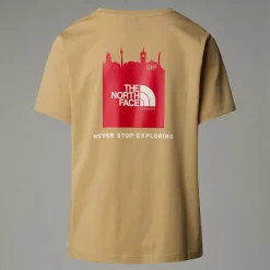 New The North Face Germany Redbox T-shirt Til Damer Khaki Stone - TNF Red - White Dune
