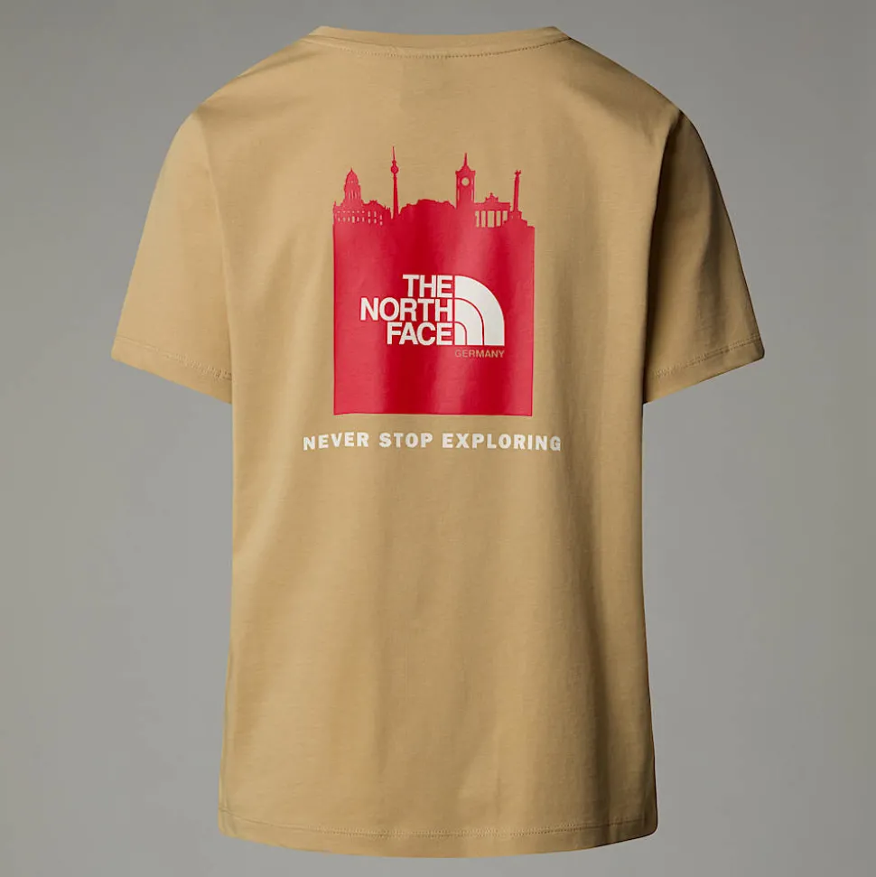 New The North Face Germany Redbox T-shirt Til Damer Khaki Stone - TNF Red - White Dune