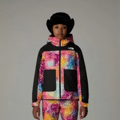 Clearance The North Face Isoleret Freedom Jakke Til Piger Radiant Poppy Blowing Wind Print