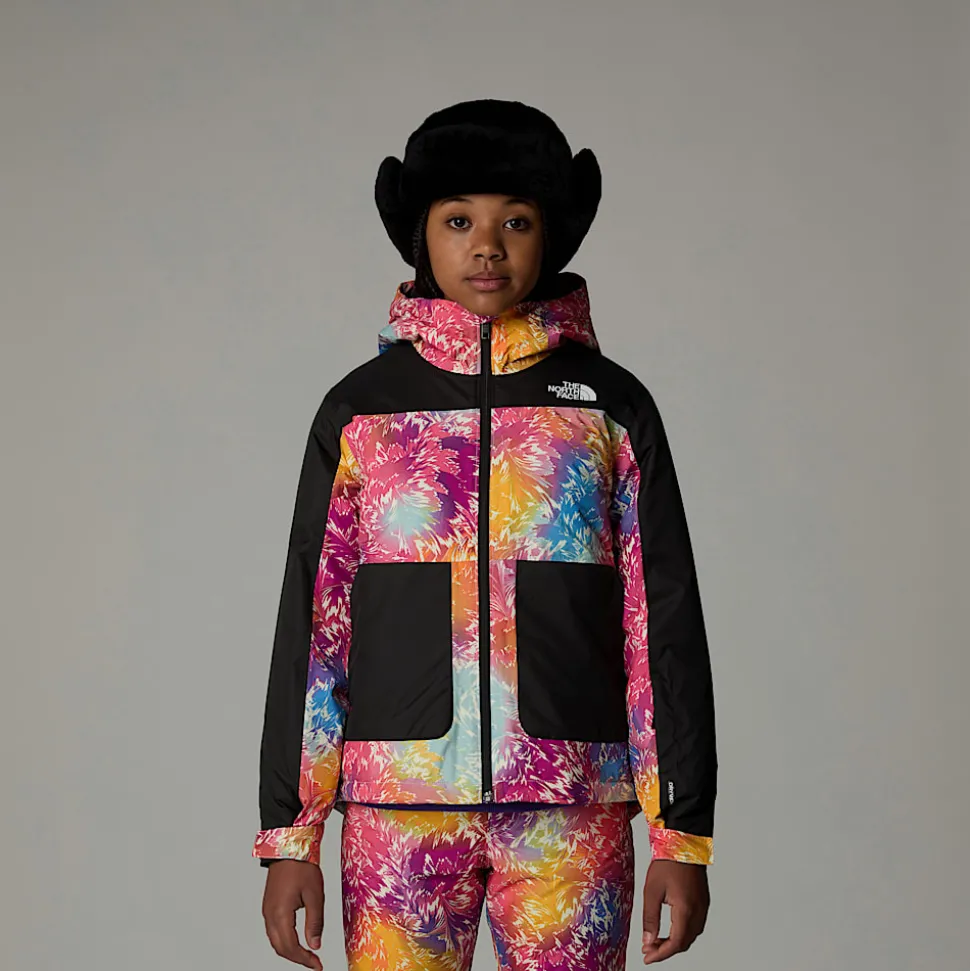 Clearance The North Face Isoleret Freedom Jakke Til Piger Radiant Poppy Blowing Wind Print