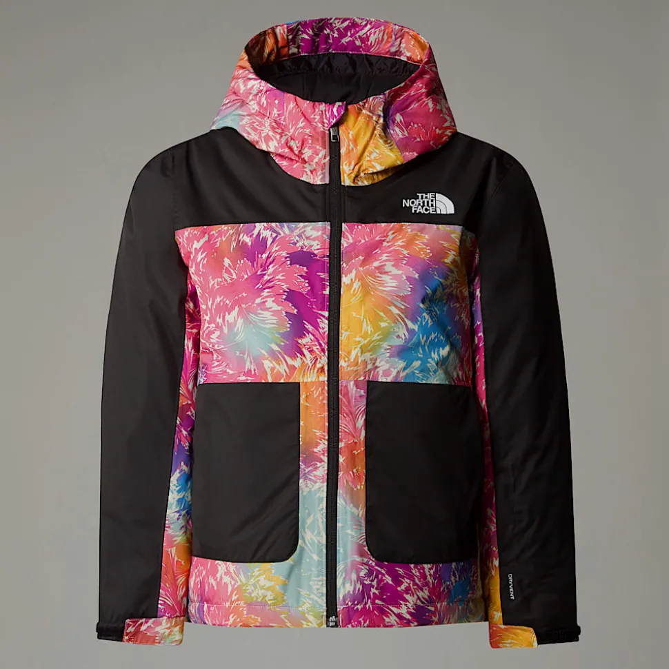 Clearance The North Face Isoleret Freedom Jakke Til Piger Radiant Poppy Blowing Wind Print