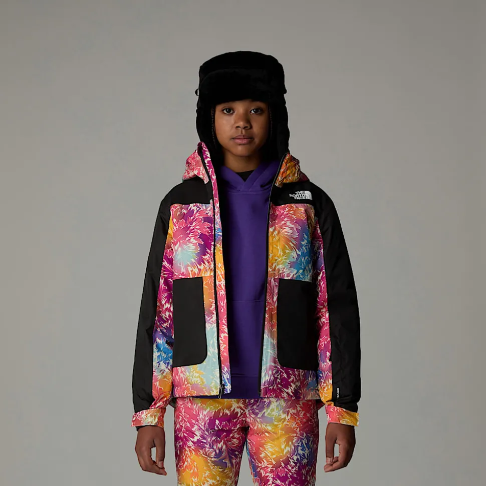 Clearance The North Face Isoleret Freedom Jakke Til Piger Radiant Poppy Blowing Wind Print