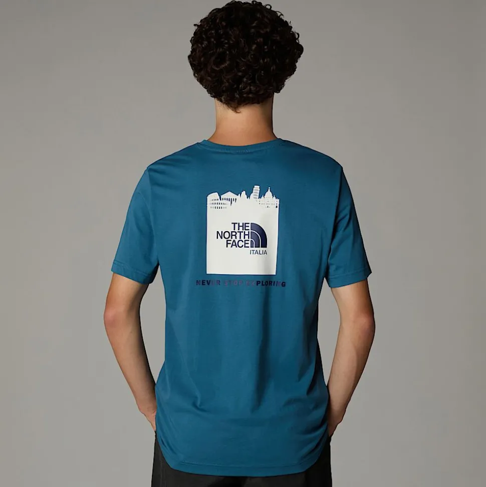 Hot The North Face Italy Redbox T-shirt Til Herrer Mallard Blue - White Dune - Eagle Blue