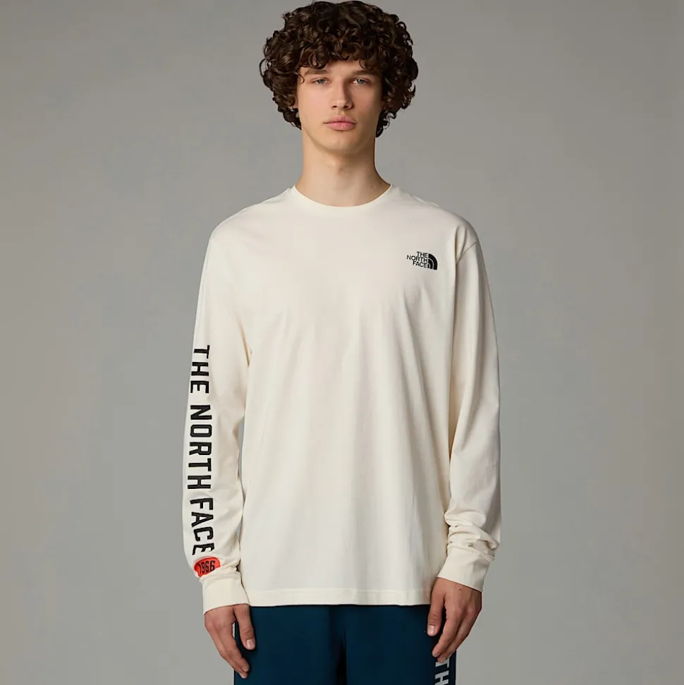 Fashion The North Face Langærmet Varsity Graphic T-shirt Til Herrer White Dune