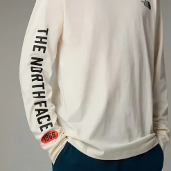 Fashion The North Face Langærmet Varsity Graphic T-shirt Til Herrer White Dune
