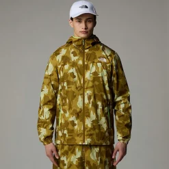 Sale The North Face Mountain Athletics Vindjakke Med Tryk Og Hætte Til Herrer Amber Green Painted Mountains Print