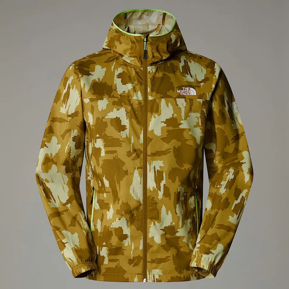 Sale The North Face Mountain Athletics Vindjakke Med Tryk Og Hætte Til Herrer Amber Green Painted Mountains Print