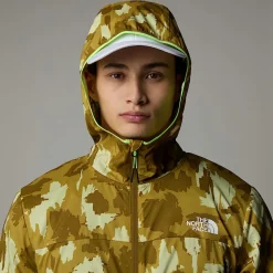 Sale The North Face Mountain Athletics Vindjakke Med Tryk Og Hætte Til Herrer Amber Green Painted Mountains Print