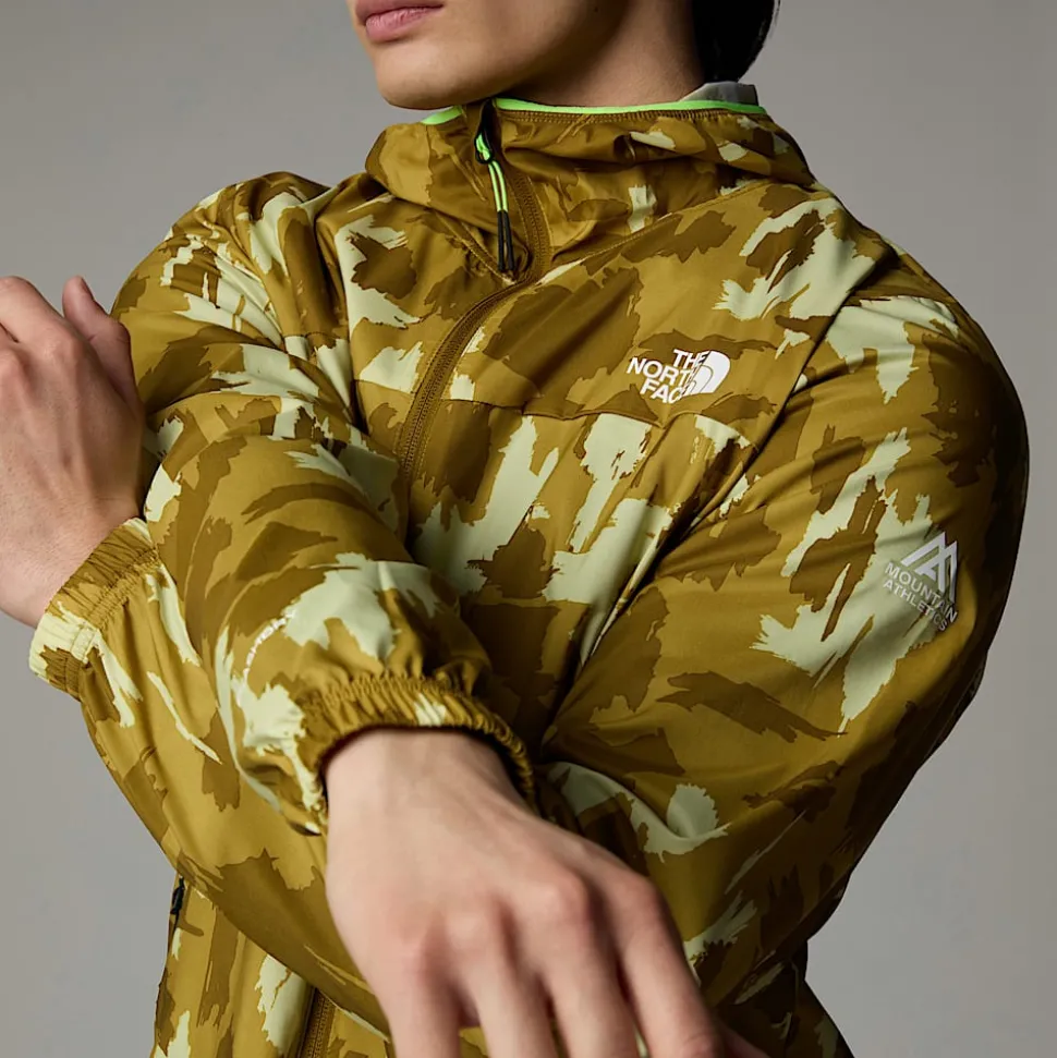 Sale The North Face Mountain Athletics Vindjakke Med Tryk Og Hætte Til Herrer Amber Green Painted Mountains Print