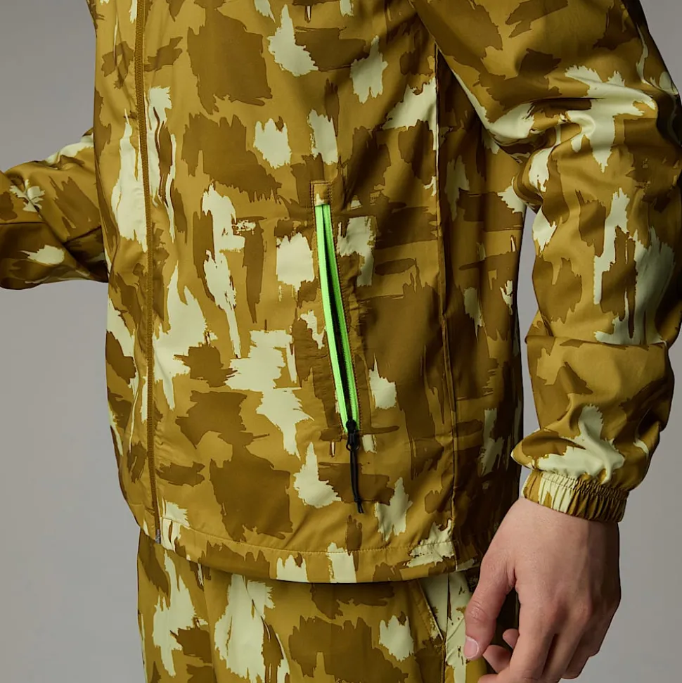 Sale The North Face Mountain Athletics Vindjakke Med Tryk Og Hætte Til Herrer Amber Green Painted Mountains Print