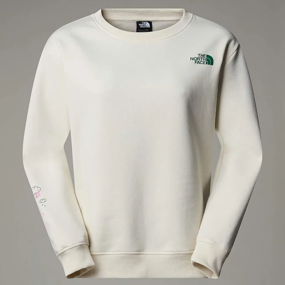 Cheap The North Face Outdoor Multi Graphic Relaxed Sweatshirt Til Damer White Dune-Evergreen