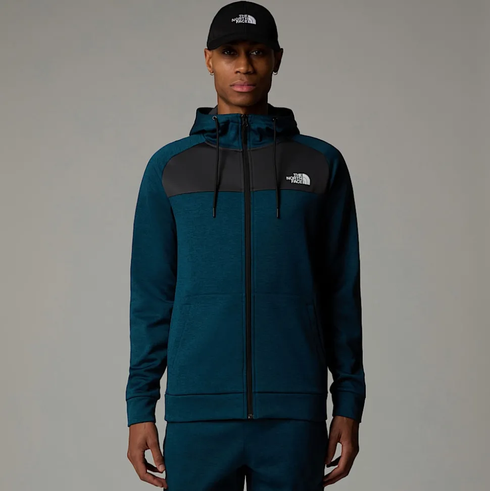 Flash Sale The North Face Reaxion Fleece Hættetrøje Med Gennemgående Lynlås Til Herrer Midnight Petrol Dark Heather-Asphalt Grey