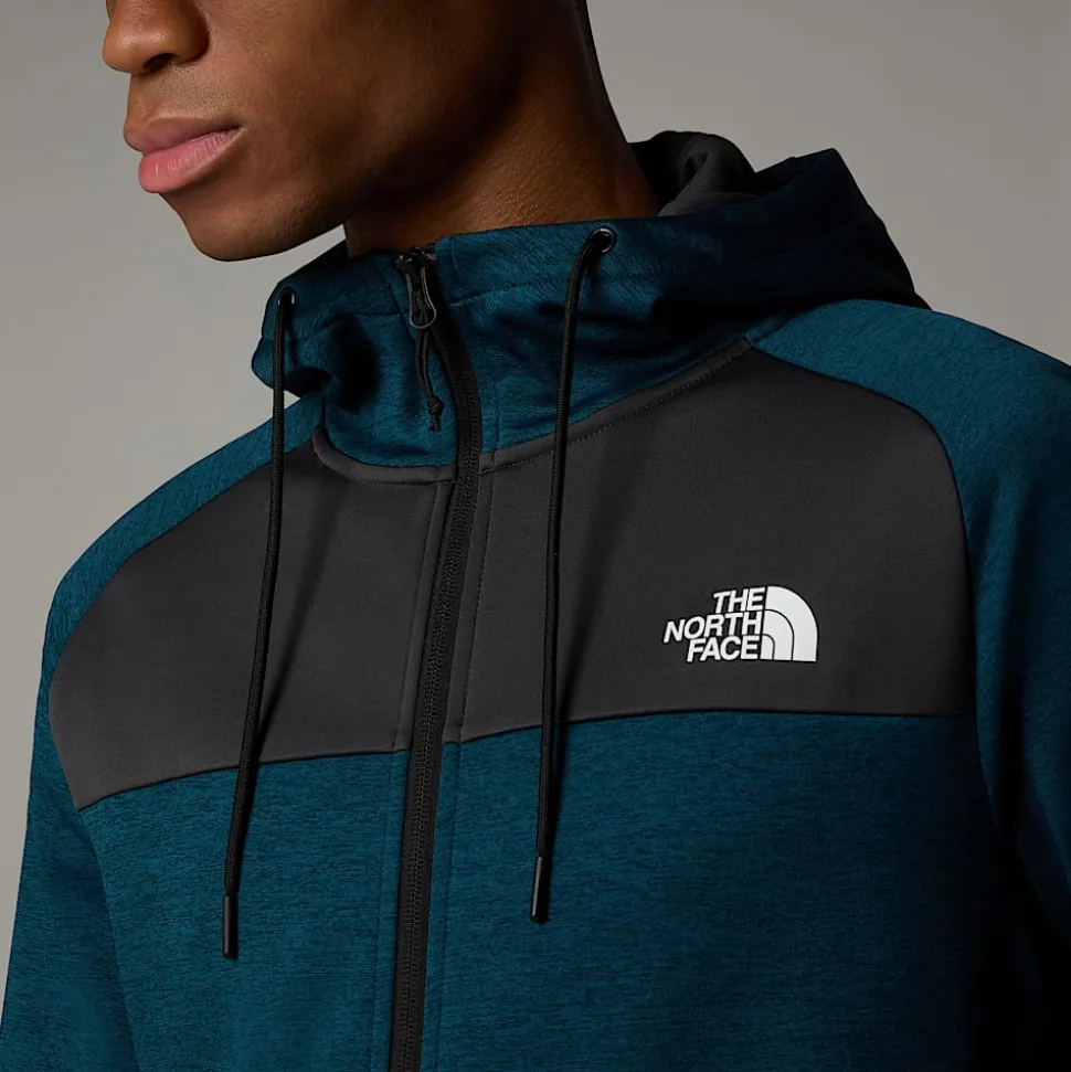 Flash Sale The North Face Reaxion Fleece Hættetrøje Med Gennemgående Lynlås Til Herrer Midnight Petrol Dark Heather-Asphalt Grey