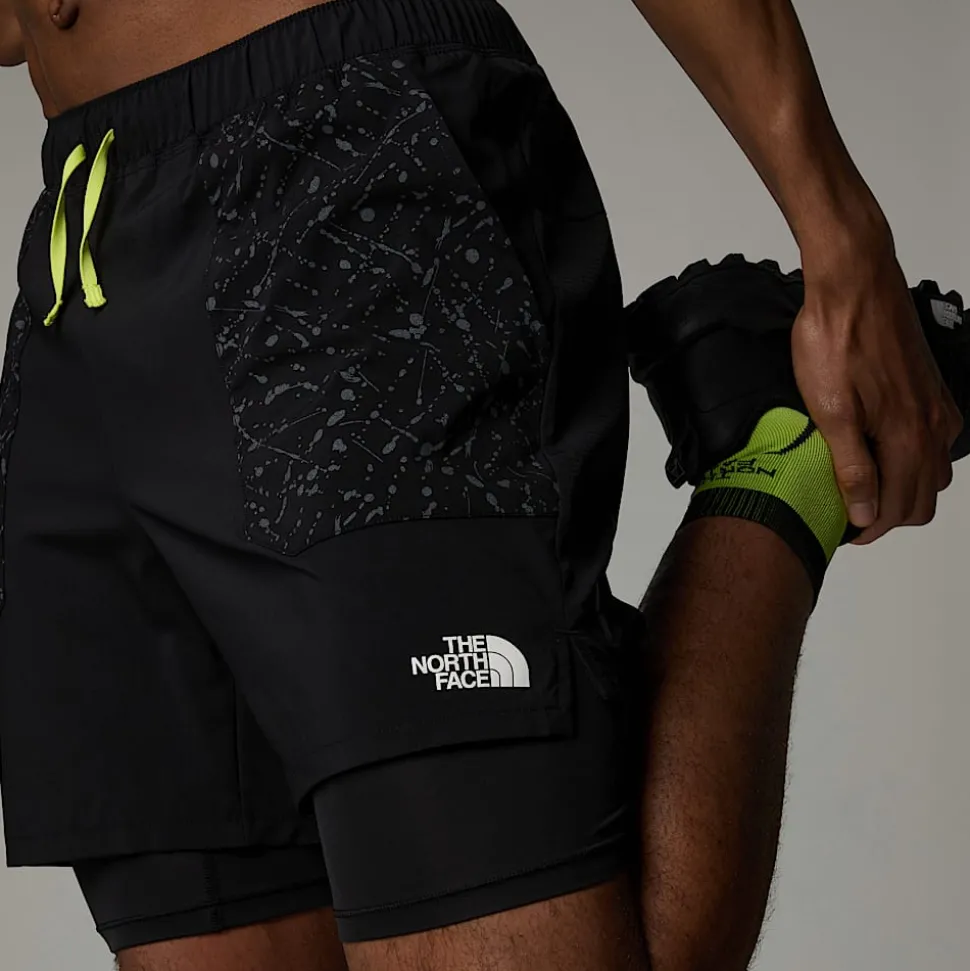 Fashion The North Face Sunriser 6" 2-i-1 Shorts Til Herrer TNF Black-TNF Black Trail Reflective Print