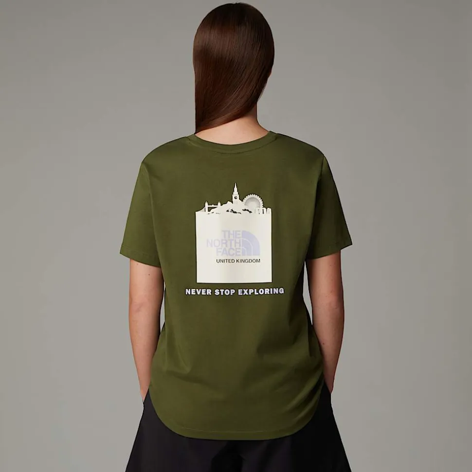 Flash Sale The North Face UK Redbox T-shirt Til Damer Terrarium Green - White Dune -Beetroot