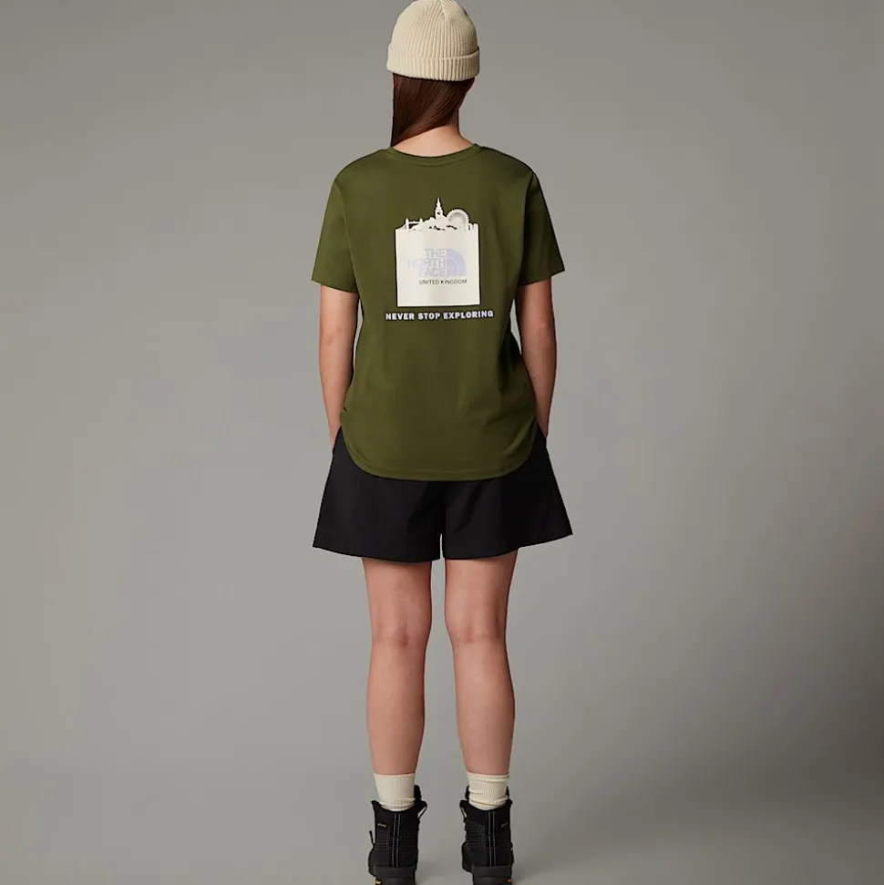 Flash Sale The North Face UK Redbox T-shirt Til Damer Terrarium Green - White Dune -Beetroot
