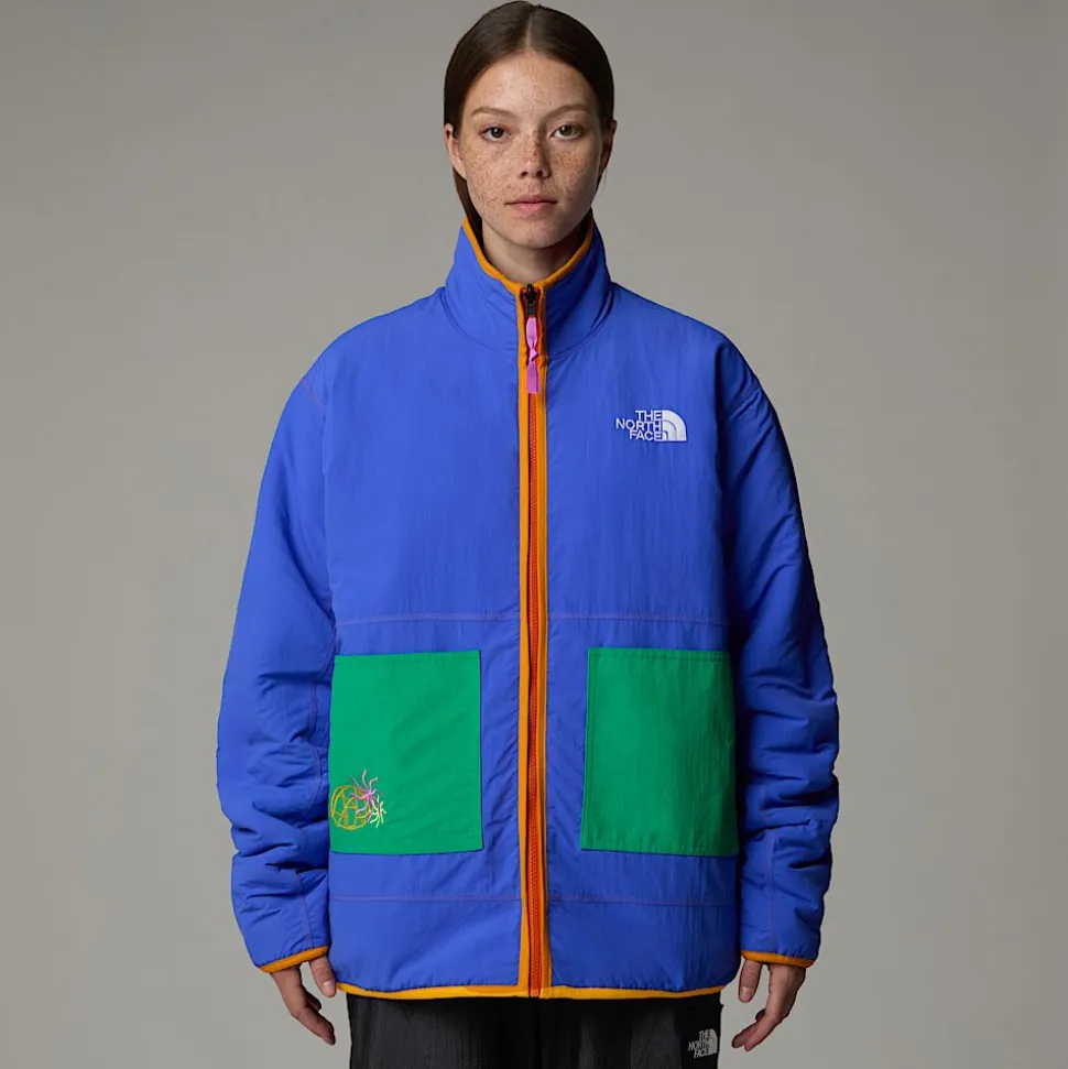 Cheap The North Face Unisex Vendbar TNF X Yinka Ilori Fleecejakke Med Tryk Solar Blue Lets Blossom Together Print