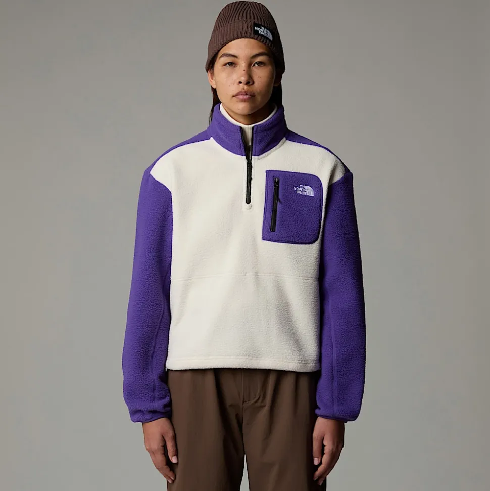 Best The North Face Yumiori Fleecejakke Med Kvart Lynlås Til Damer White Dune-Peak Purple-TNF Black