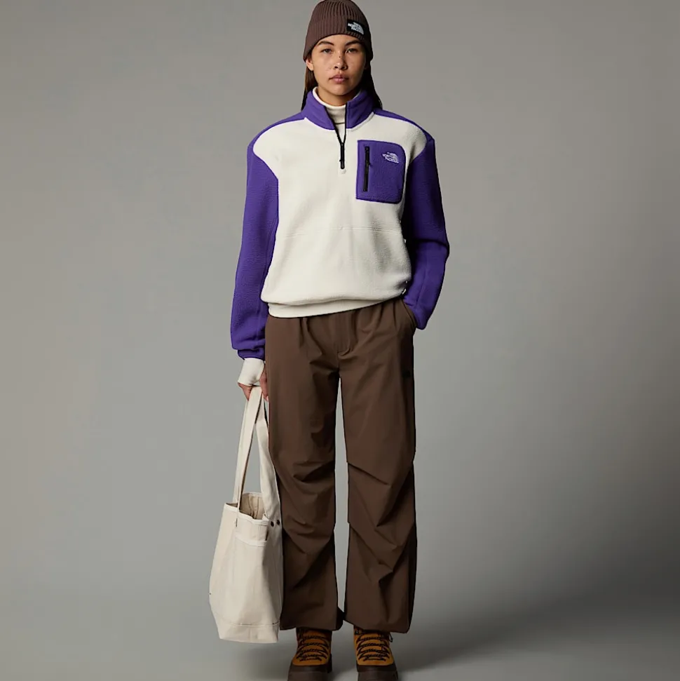 Best The North Face Yumiori Fleecejakke Med Kvart Lynlås Til Damer White Dune-Peak Purple-TNF Black